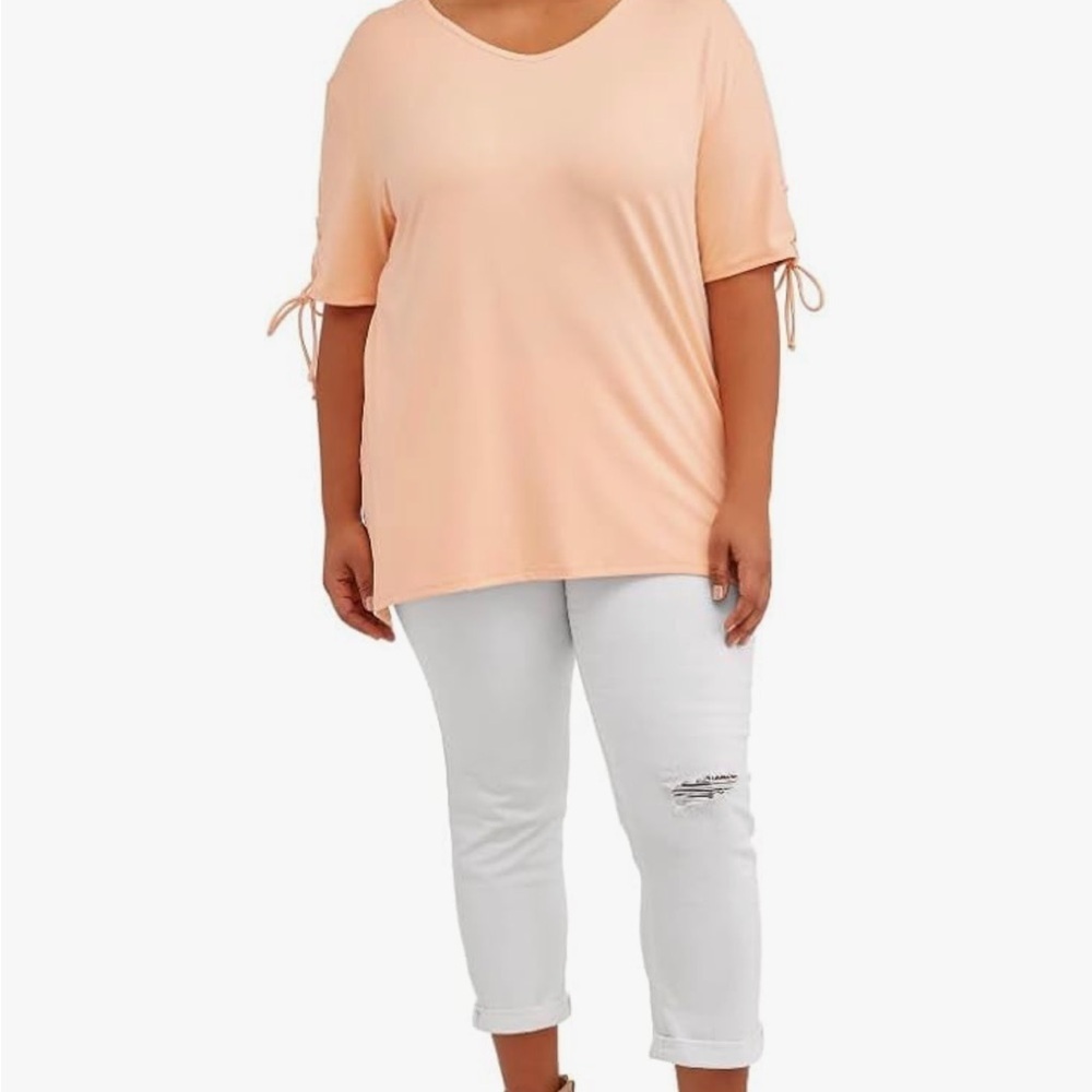 NWT Terra &Sky Apricot DelightV-Neck Lace Up Tie Sleeve Blouse size 1X - Picture 3 of 5